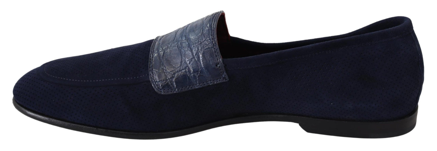 Dolce &amp;amp; Gabbana Blå Mocka Caiman Loafers Tofflor Skor