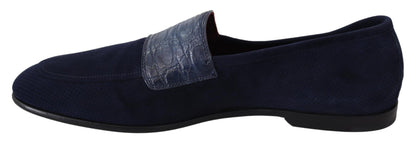 Dolce &amp;amp; Gabbana Blå Mocka Caiman Loafers Tofflor Skor