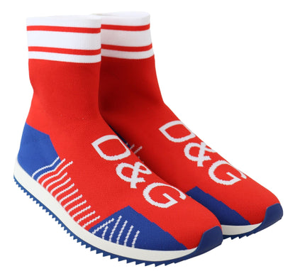 Dolce &amp;amp; Gabbana Blå Röda Sorrento Logo Sneakers Strumpor Skor