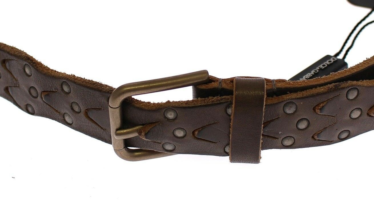 Dolce &amp; Gabbana Brown Leather Logo Cintura Gürtel Belt