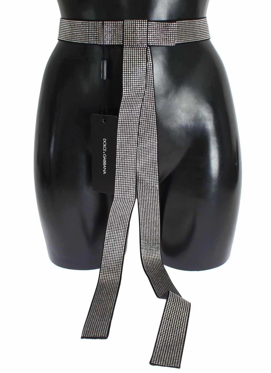 Dolce &amp; Gabbana Black Silk Clear Crystal Bow Waist Belt