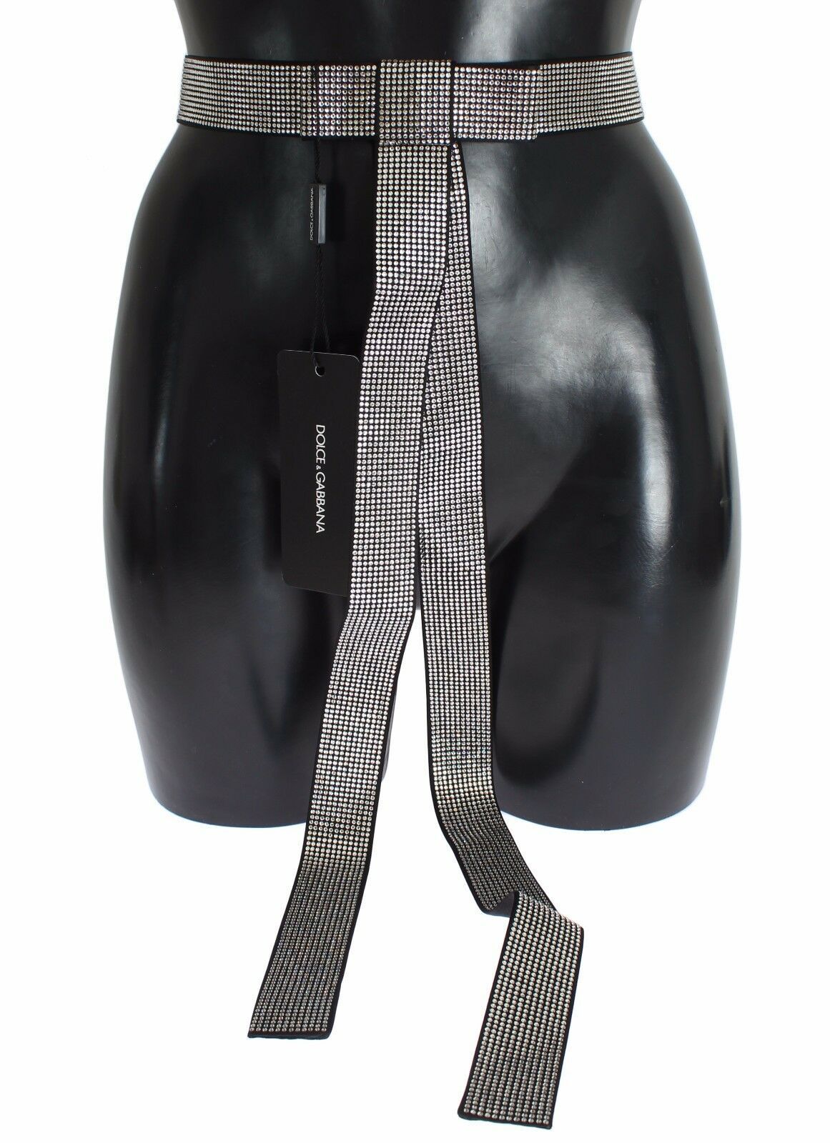 Dolce &amp; Gabbana Black Silk Clear Crystal Bow Waist Belt