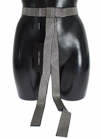 Dolce &amp; Gabbana Black Silk Clear Crystal Bow Waist Belt