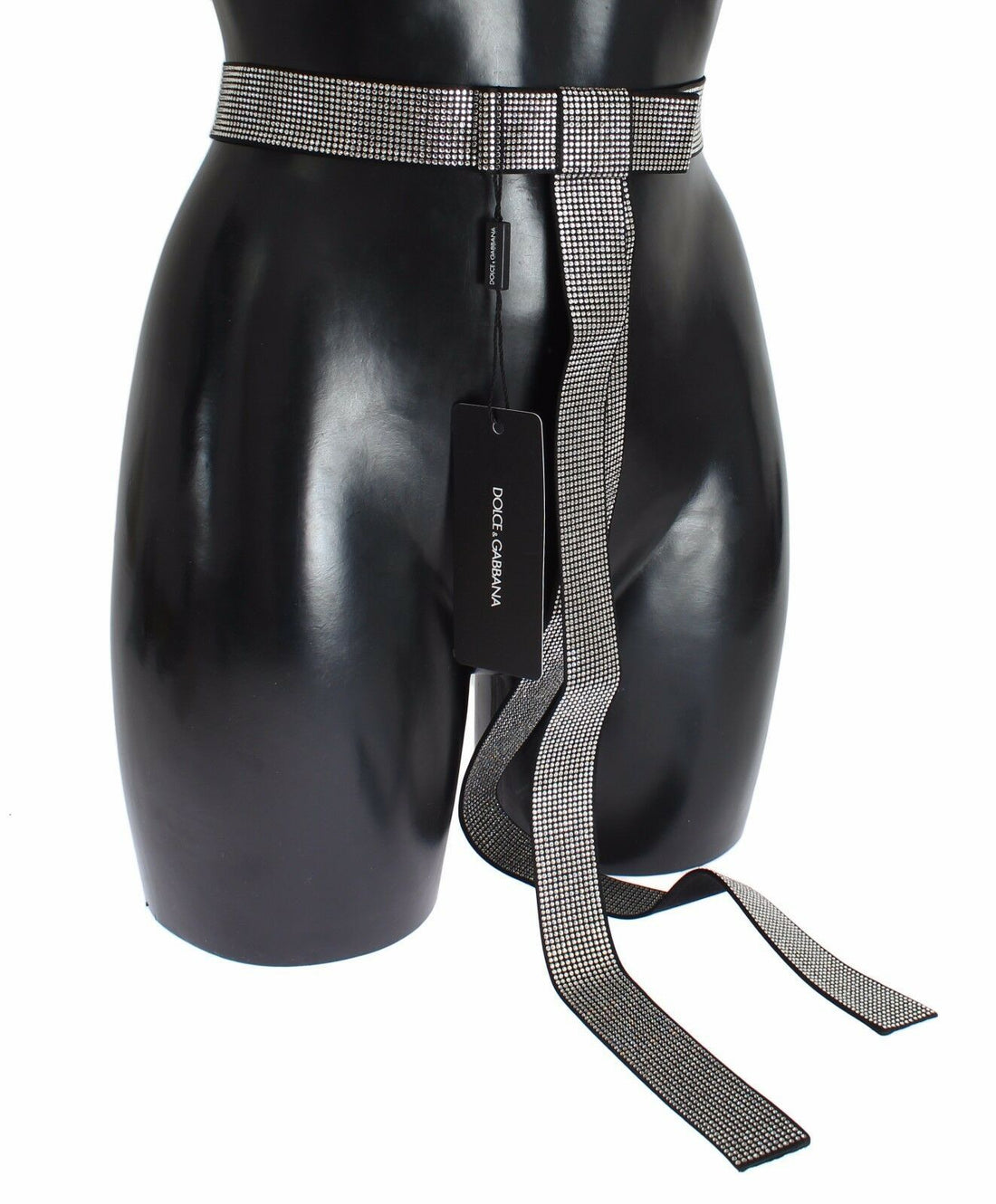 Dolce &amp; Gabbana Black Silk Clear Crystal Bow Waist Belt