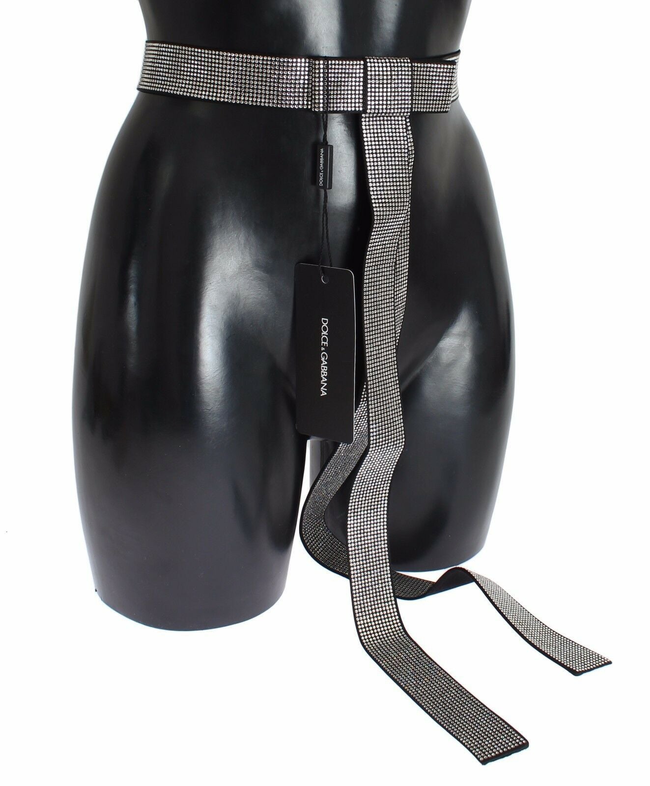 Dolce &amp; Gabbana Black Silk Clear Crystal Bow Waist Belt