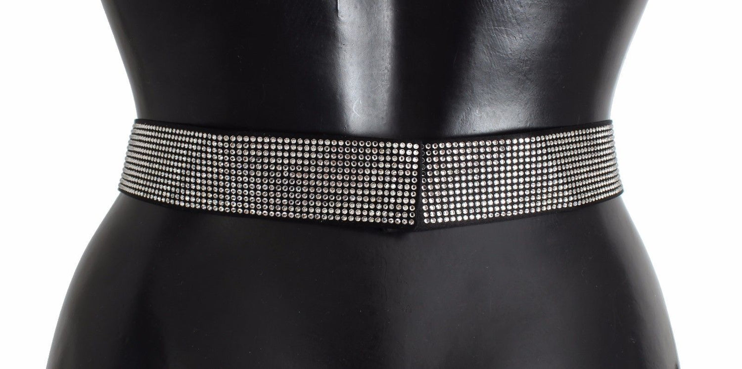 Dolce &amp; Gabbana Black Silk Clear Crystal Bow Waist Belt