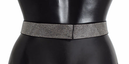 Dolce &amp; Gabbana Black Silk Clear Crystal Bow Waist Belt