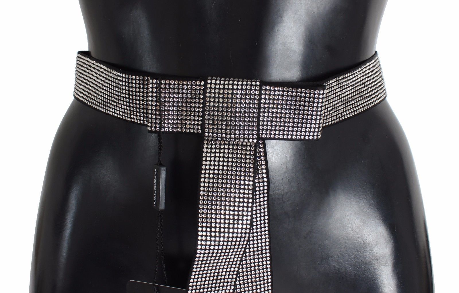 Dolce &amp; Gabbana Black Silk Clear Crystal Bow Waist Belt