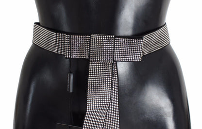 Dolce &amp; Gabbana Black Silk Clear Crystal Bow Waist Belt