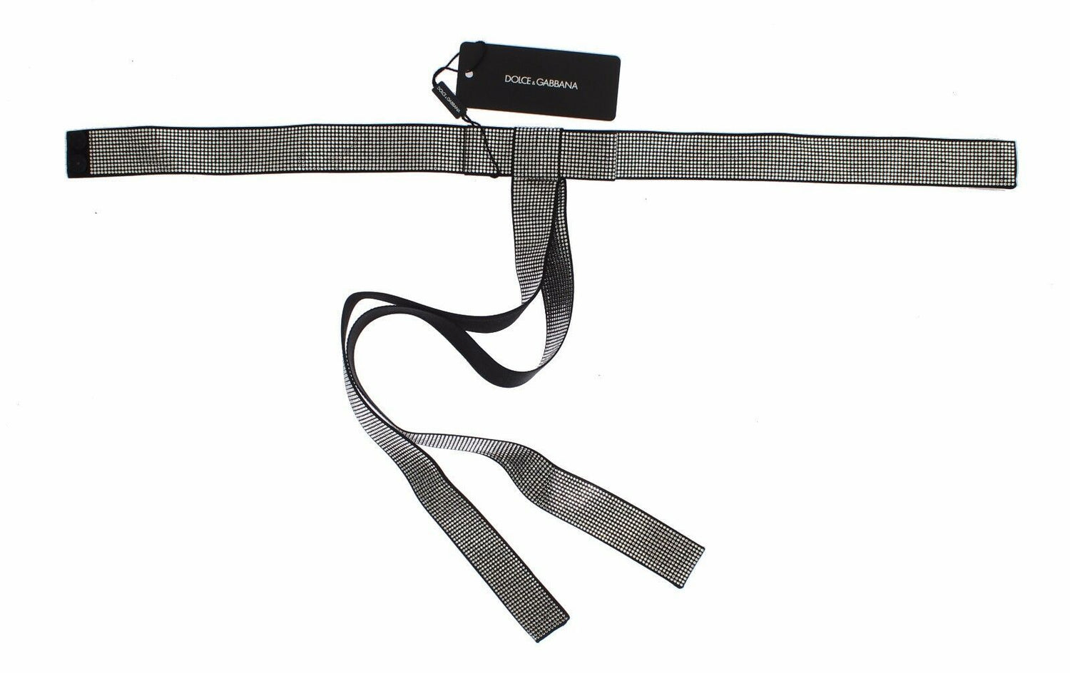 Dolce &amp; Gabbana Black Silk Clear Crystal Bow Waist Belt