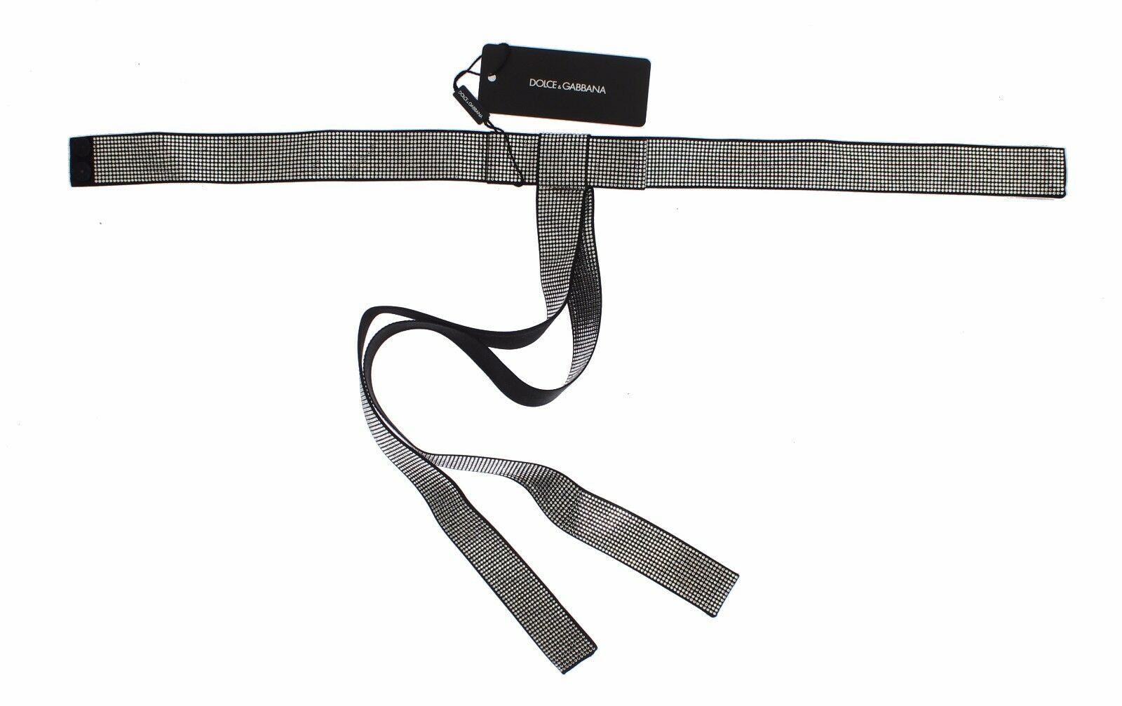 Dolce &amp; Gabbana Black Silk Clear Crystal Bow Waist Belt