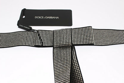 Dolce &amp; Gabbana Black Silk Clear Crystal Bow Waist Belt