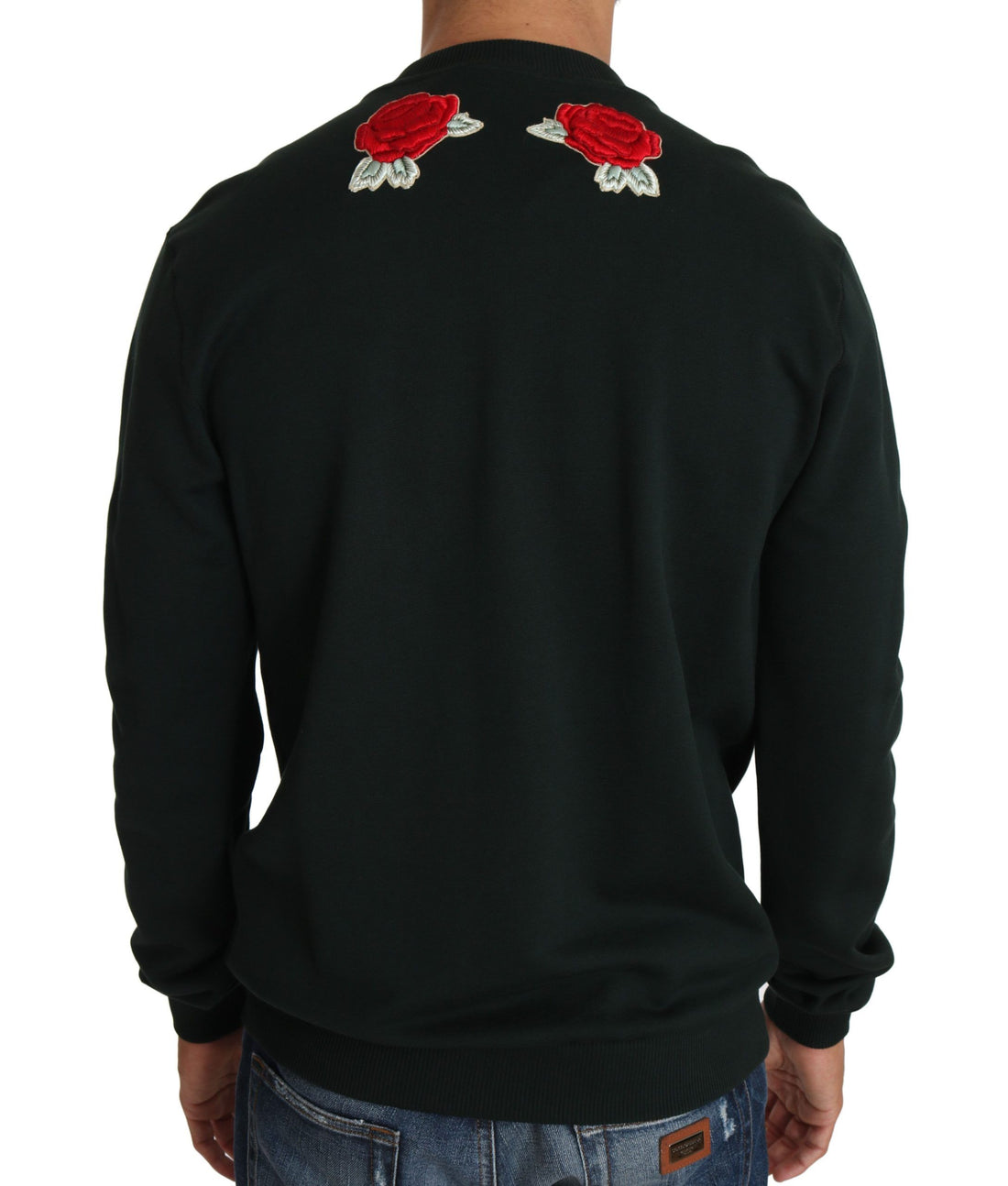 Dolce &amp; Gabbana Green Crystal Heart Roses Gun Sweater