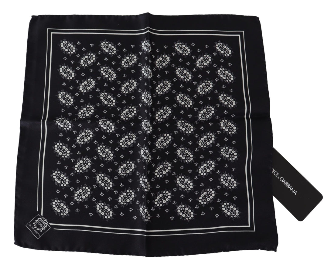 Dolce &amp; Gabbana Black Patterned Square Scarf  Silk  Handkerchief