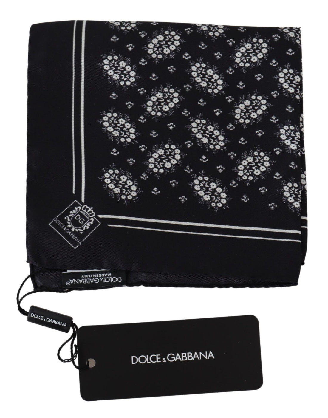 Dolce &amp; Gabbana Black Patterned Square Scarf  Silk  Handkerchief