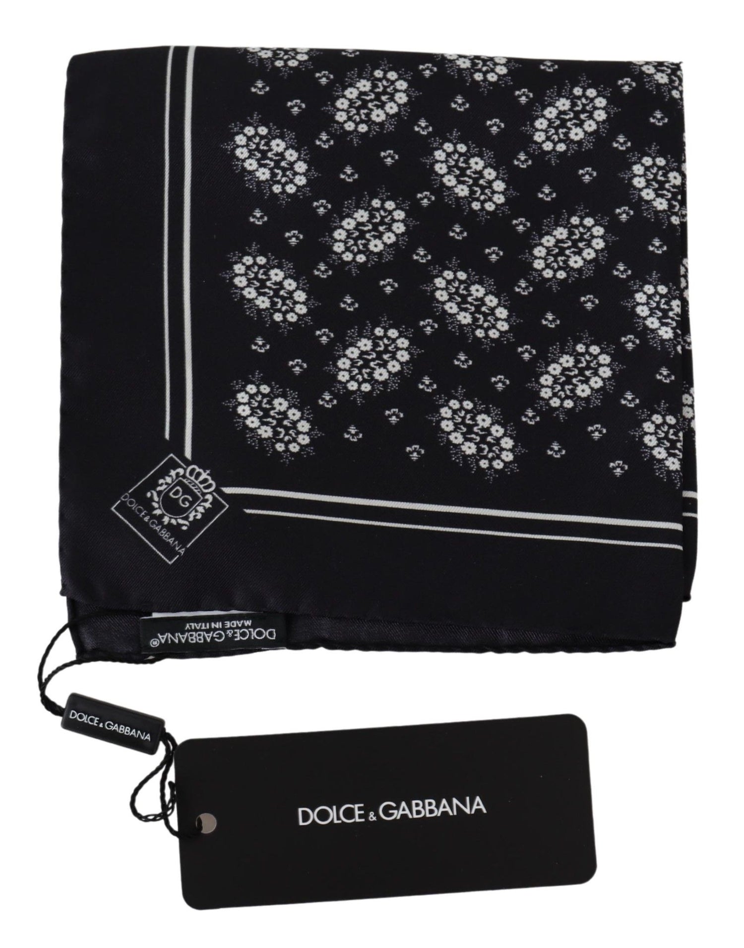 Dolce &amp;amp; Gabbana Svart Mönstrad Fyrkantig Halsduk Sidennäsduk