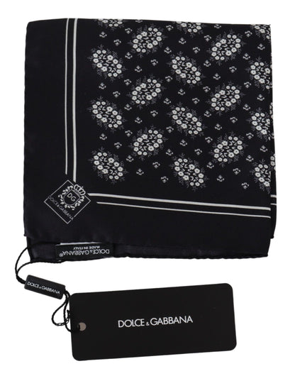 Dolce &amp;amp; Gabbana Svart Mönstrad Fyrkantig Halsduk Sidennäsduk