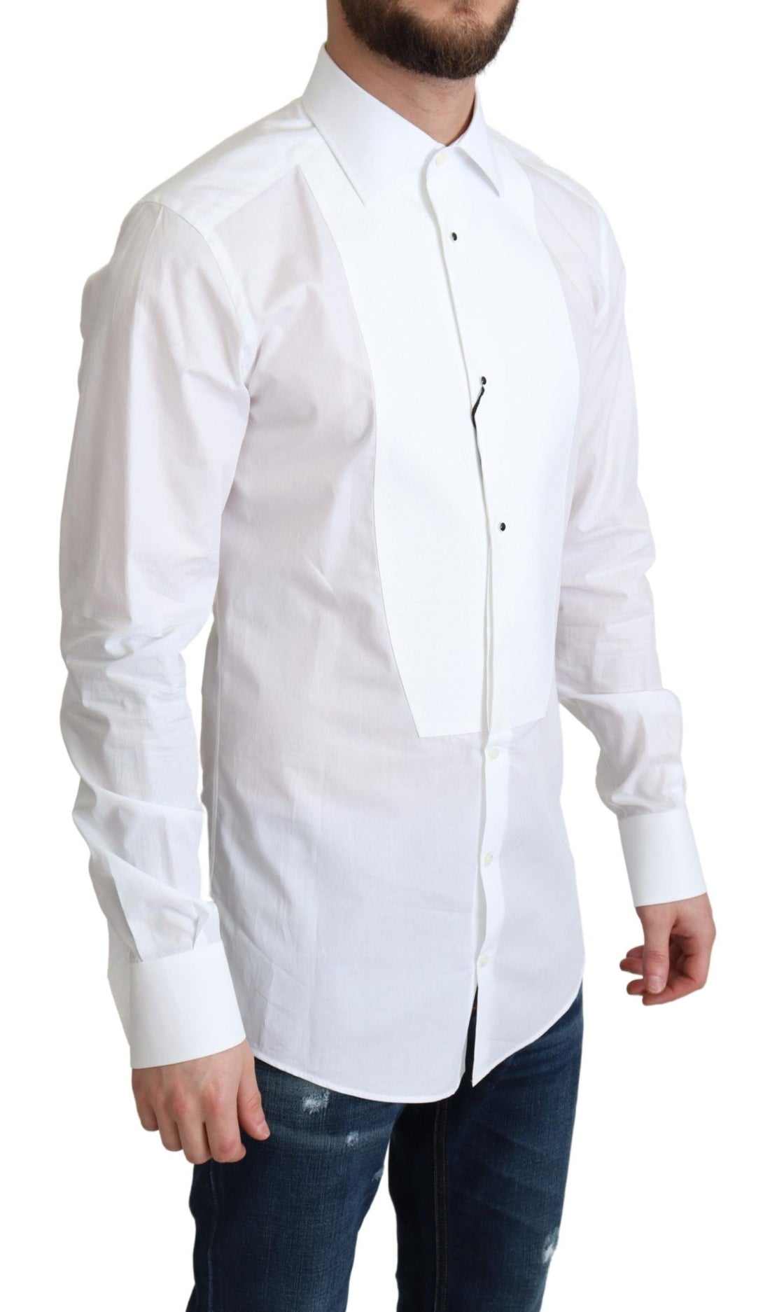 Dolce &amp;amp; Gabbana Vit Bib Bomull Poplin Herrskjorta