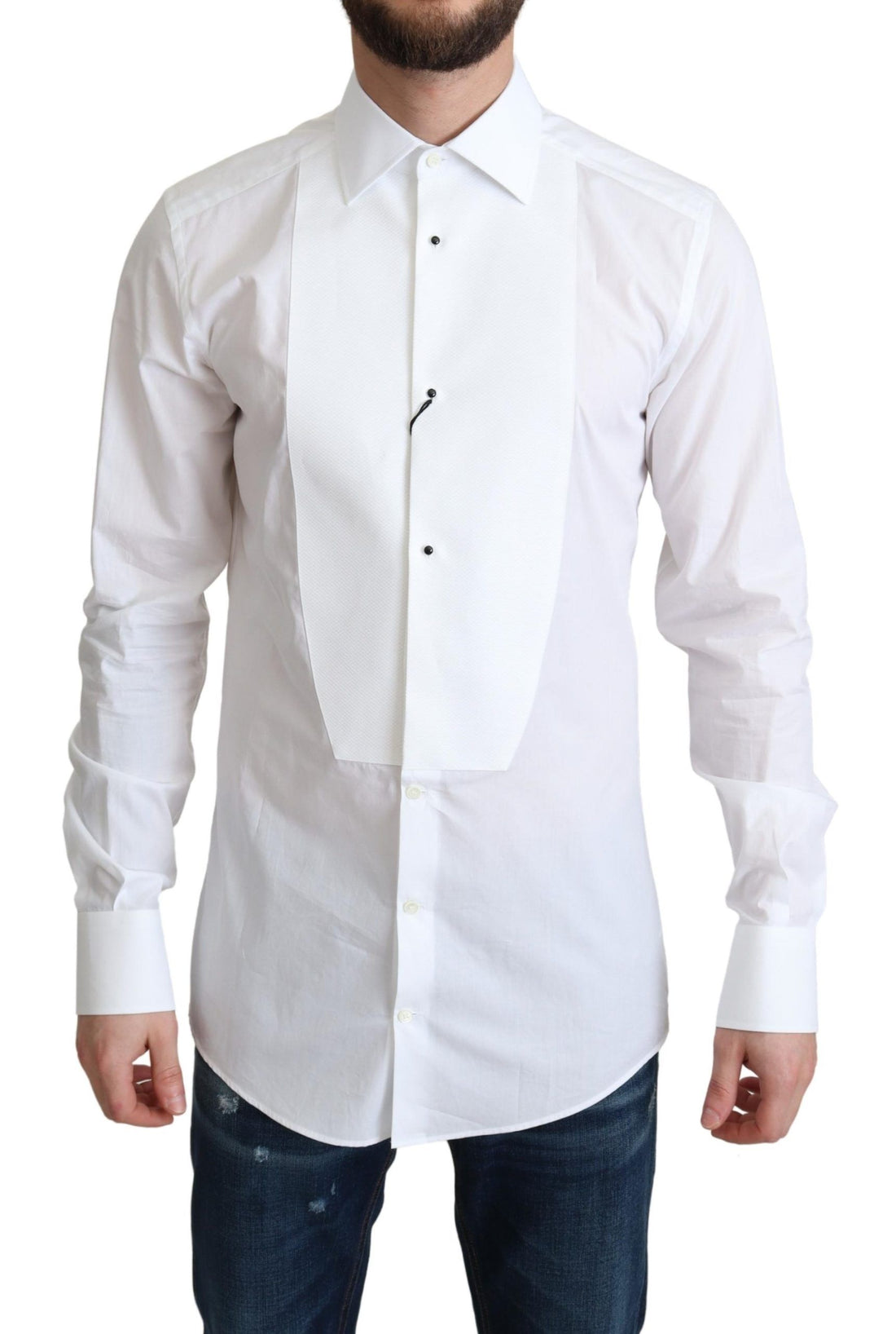 Dolce &amp;amp; Gabbana Vit Bib Bomull Poplin Herrskjorta