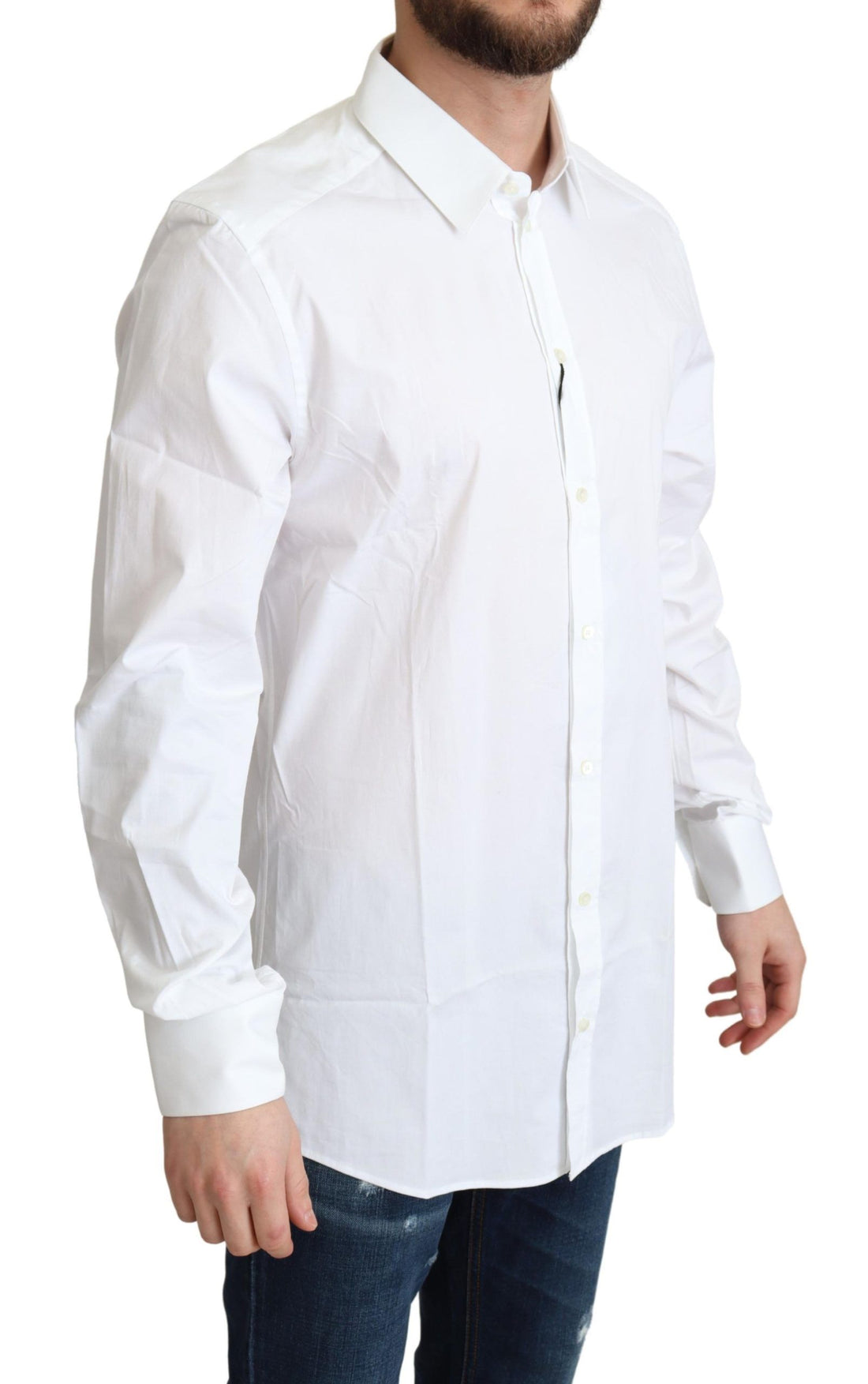 Dolce &amp;amp; Gabbana Vit Bomull Stretch Herrskjorta