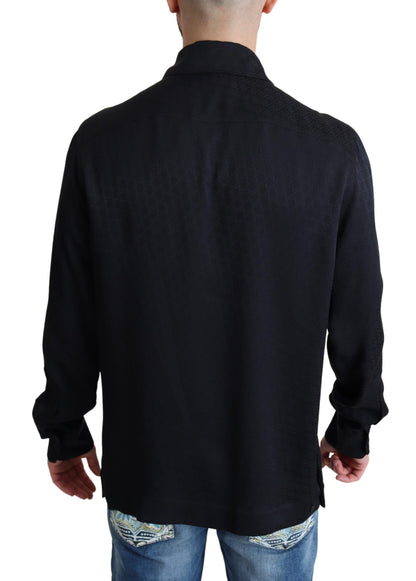 Dolce &amp;amp; Gabbana Svart Jacquard Sidenskjorta Avslappnad Button Down