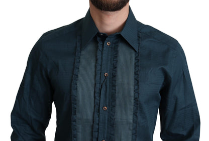 Dolce &amp;amp; Gabbana Blå Placket Bomullsklänningskjorta med formell passform