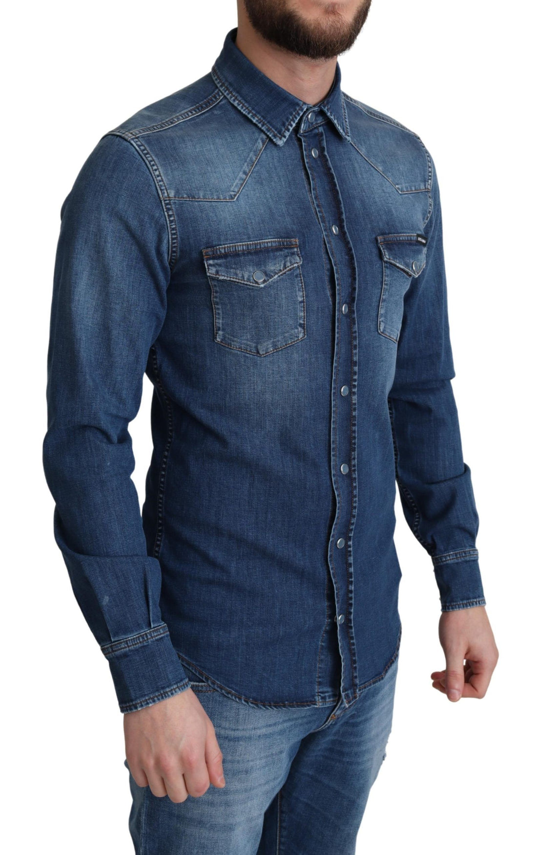 Dolce &amp;amp; Gabbana Blå Bomulls Stretchig Långärmad Denimskjorta