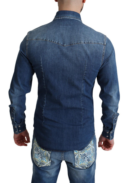 Dolce &amp;amp; Gabbana Blå Bomulls Stretchig Långärmad Denimskjorta