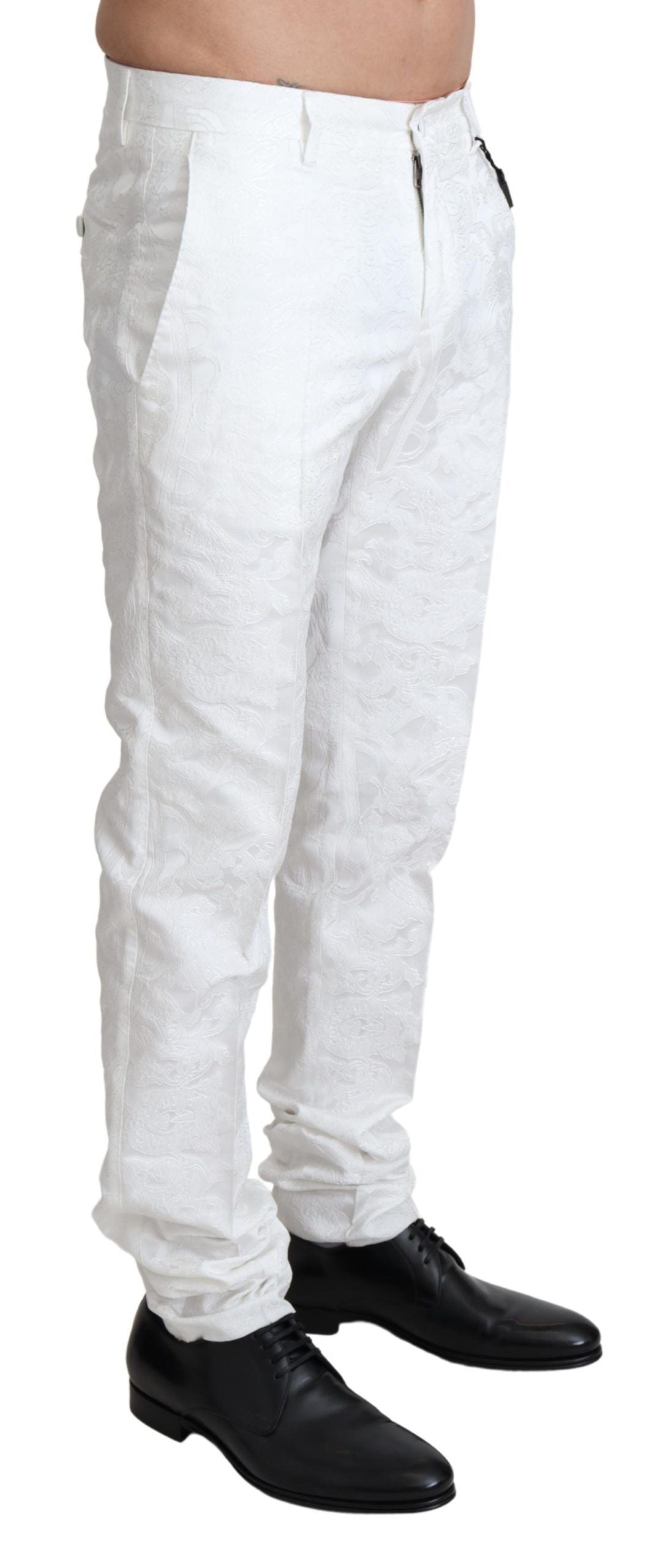 Dolce &amp; Gabbana White Brocade Jaquard Dress Trouser Pants
