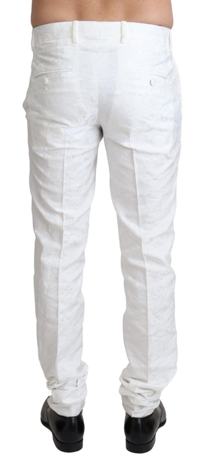 Dolce &amp; Gabbana White Brocade Jaquard Dress Trouser Pants