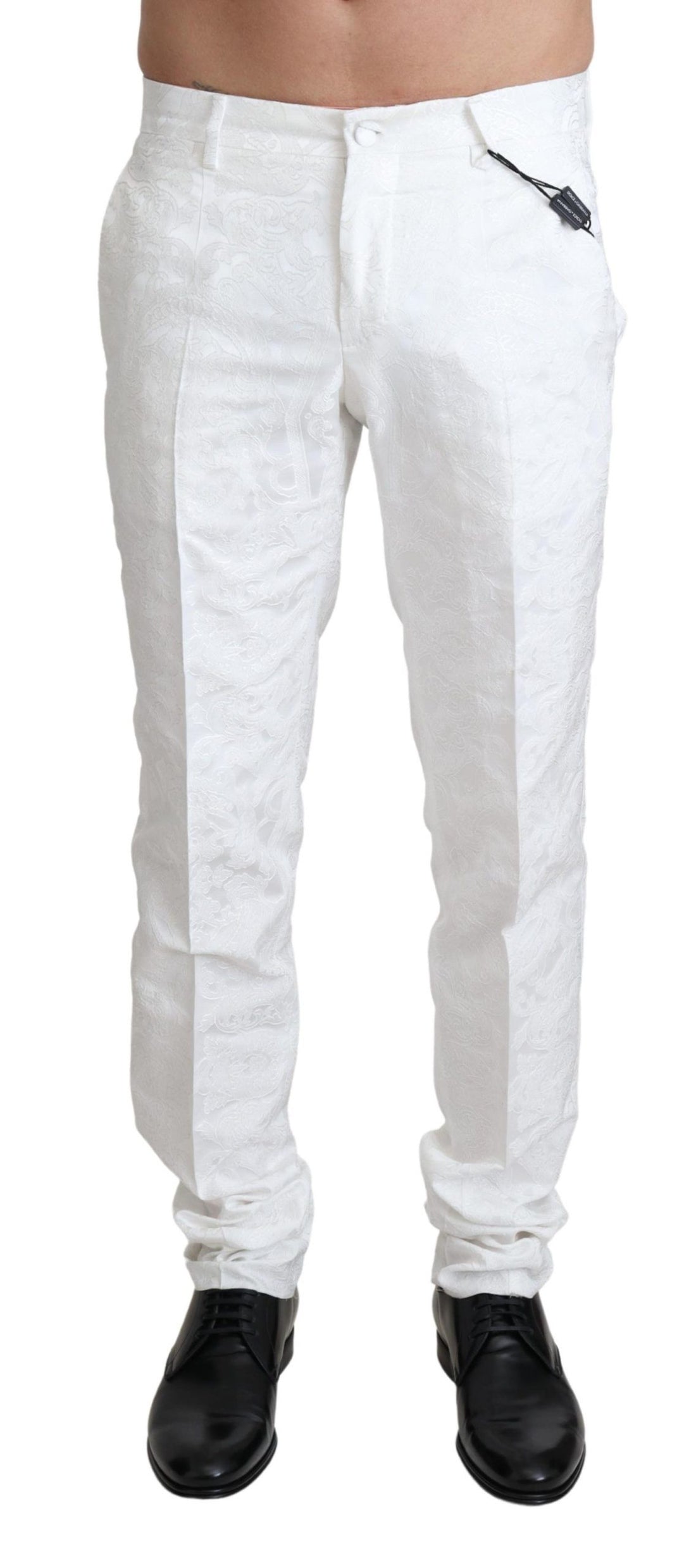 Dolce &amp; Gabbana White Brocade Jaquard Dress Trouser Pants