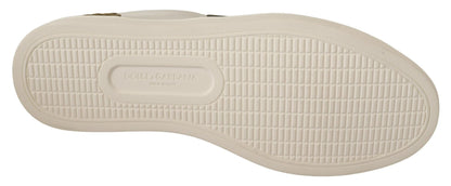 Dolce &amp; Gabbana White Suede Leather Mens Low Tops Sneakers