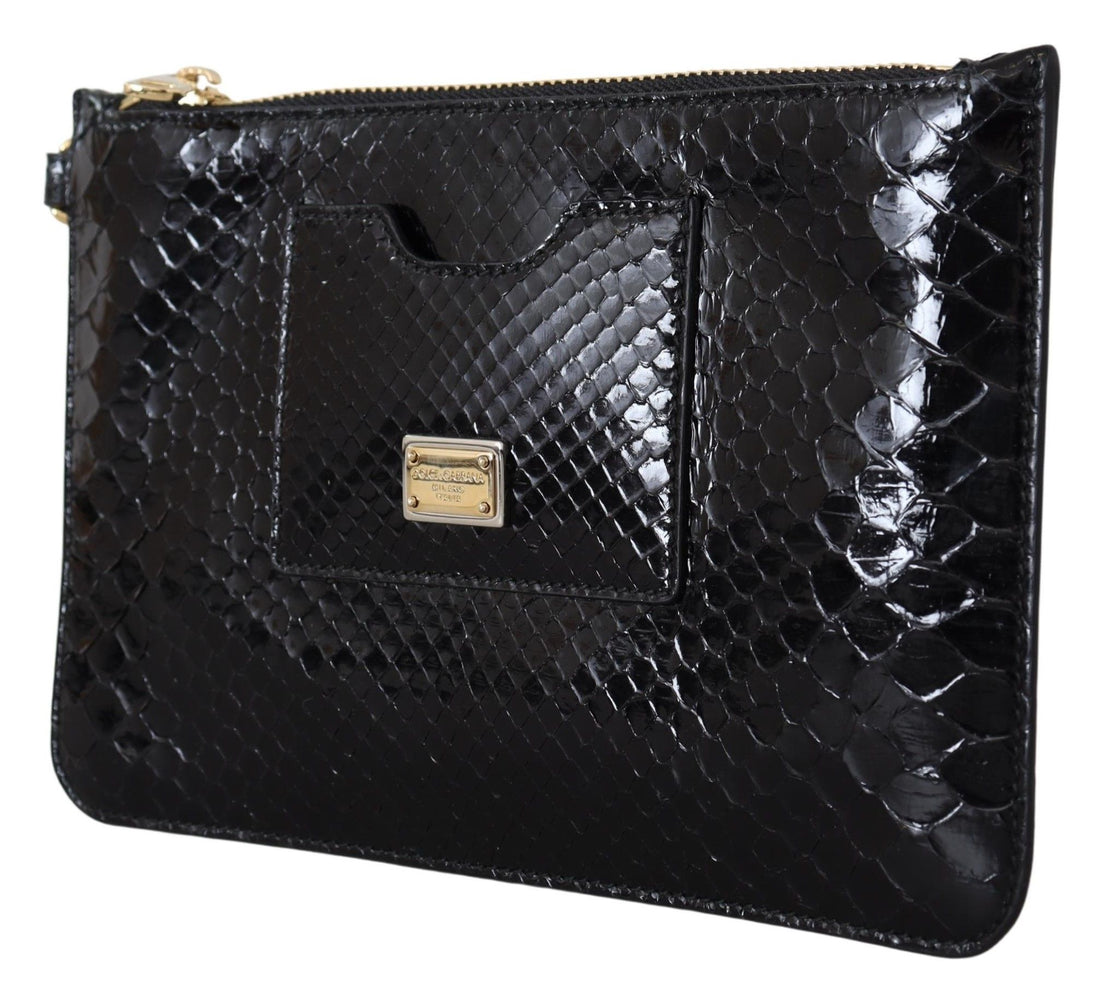 Dolce &amp; Gabbana Black Leather Coin Purse Wristlet Mirror Agnese Wallet