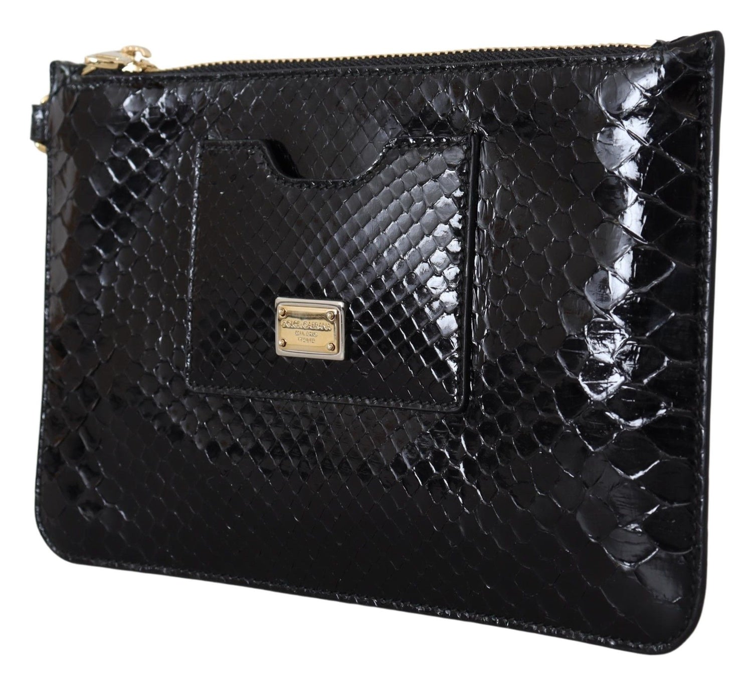 Dolce &amp; Gabbana Black Leather Coin Purse Wristlet Mirror Agnese Wallet