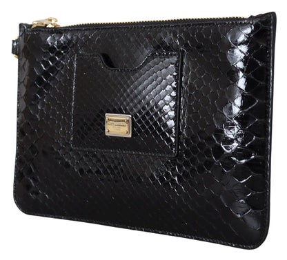 Dolce &amp; Gabbana Black Leather Coin Purse Wristlet Mirror Agnese Wallet