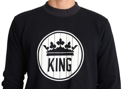 Dolce &amp; Gabbana Blue Crown King Cotton Pullover Sweater