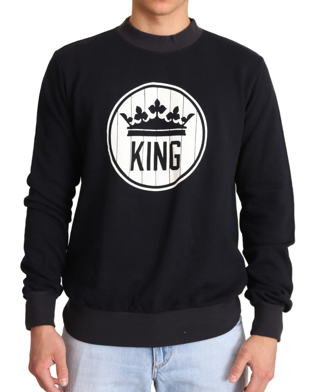 Dolce &amp; Gabbana Blue Crown King Cotton Pullover Sweater