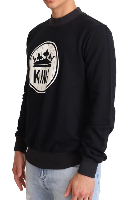 Dolce &amp; Gabbana Blue Crown King Cotton Pullover Sweater