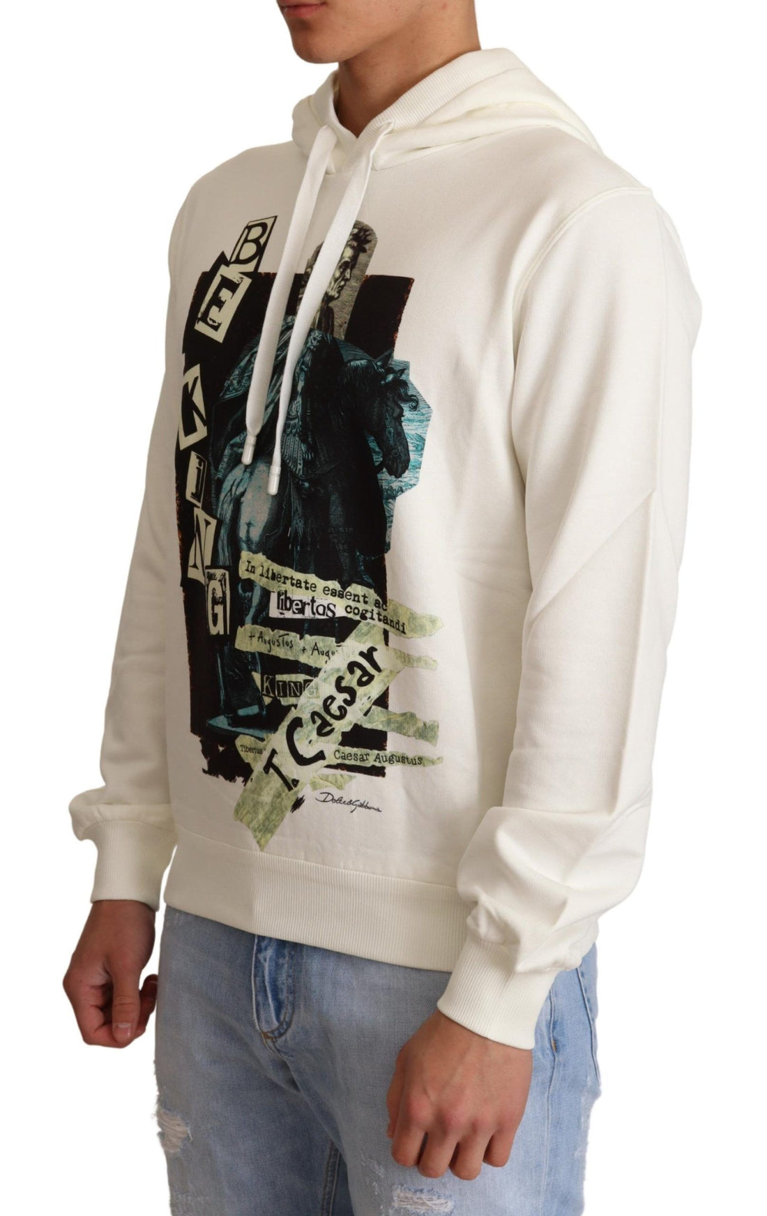 Dolce &amp; Gabbana White King Ceasar Cotton Hooded Sweater
