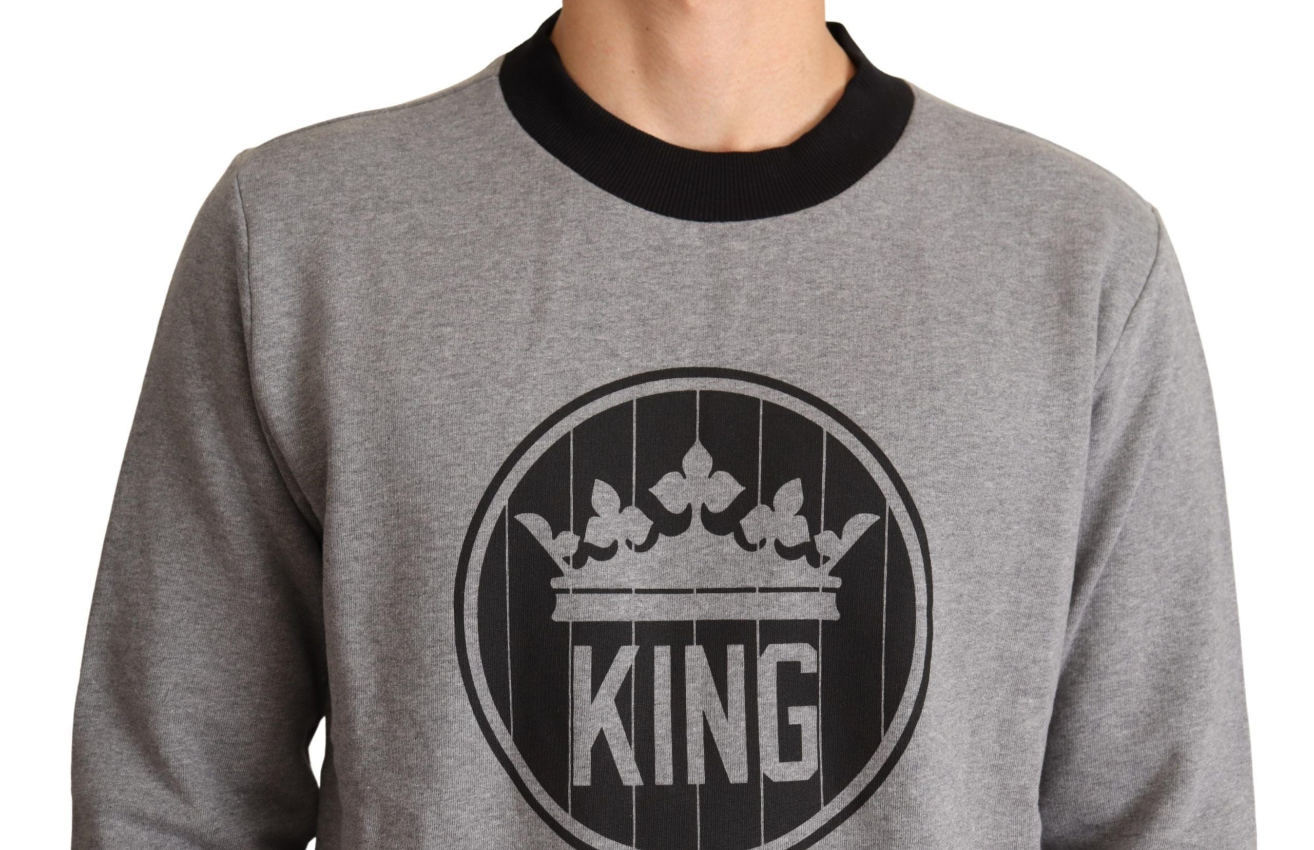Dolce &amp; Gabbana Gray Crown King Cotton Pullover Sweater