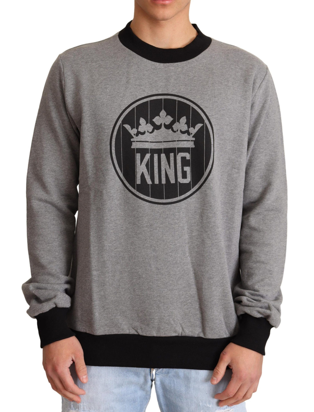 Dolce &amp; Gabbana Gray Crown King Cotton Pullover Sweater