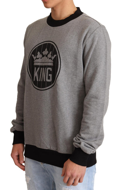 Dolce &amp; Gabbana Gray Crown King Cotton Pullover Sweater