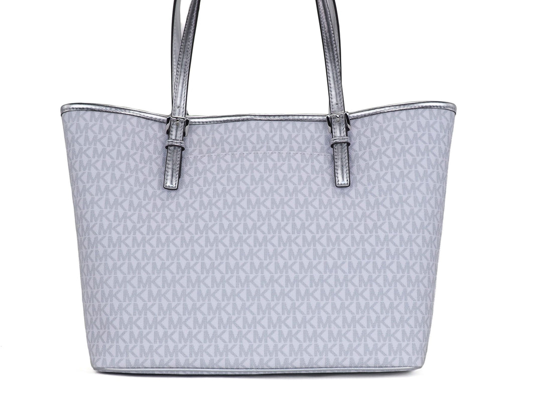 Michael Kors Jet Set Girls Print Medium Signature PVC Carryall Shoulder Tote Handväska (Ljusvit Multifärgad)