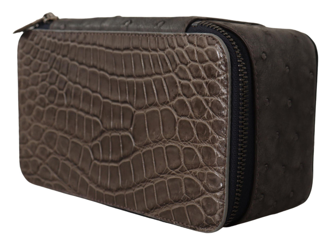 Dolce &amp; Gabbana Gray Skin Leather Vanity Case Toiletry Shaving Bag