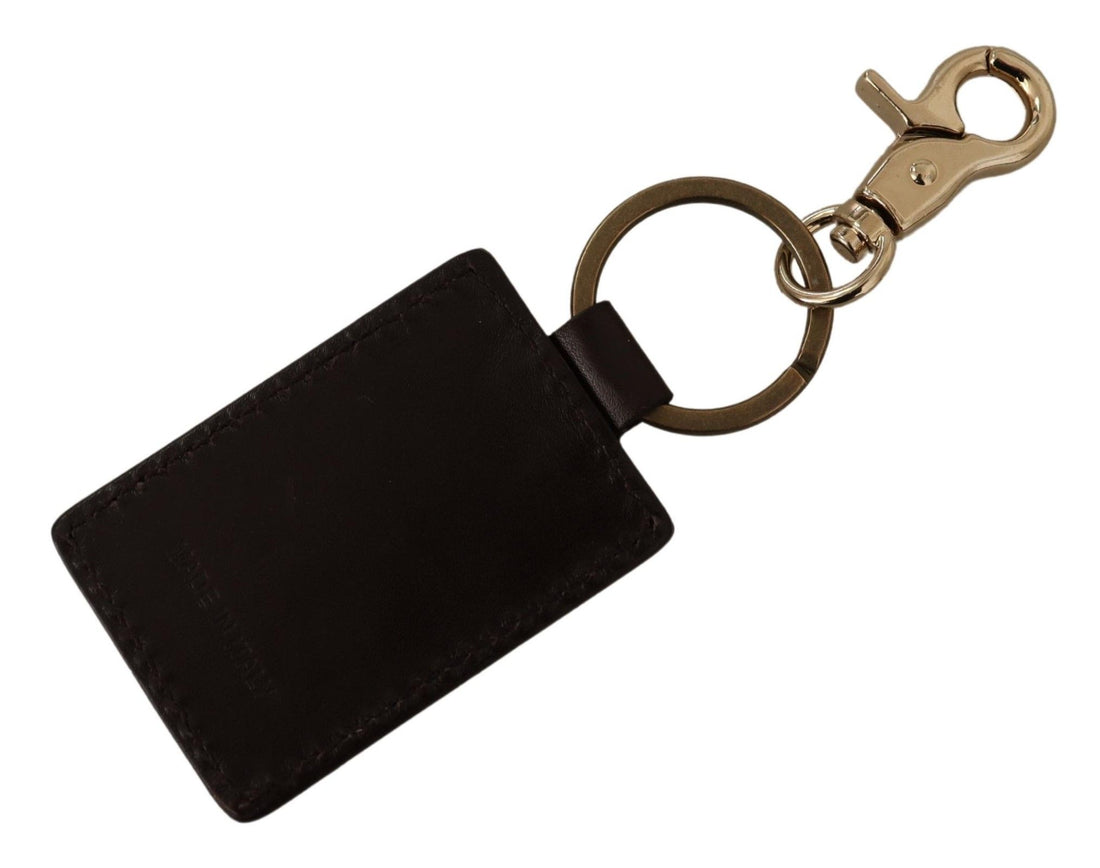Dolce &amp; Gabbana Brown Leather Logo Metal Ring Hook Keychain