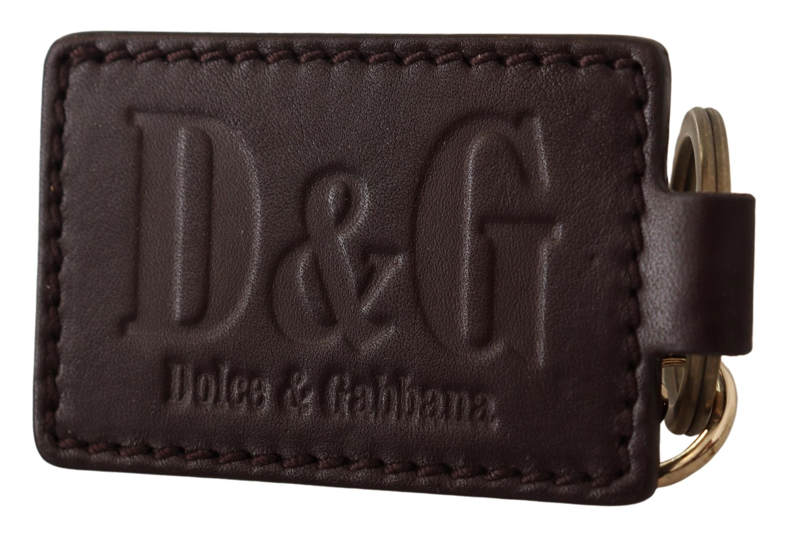 Dolce &amp;amp; Gabbana Nyckelring i brunt läder med logotyp och metallring med krok