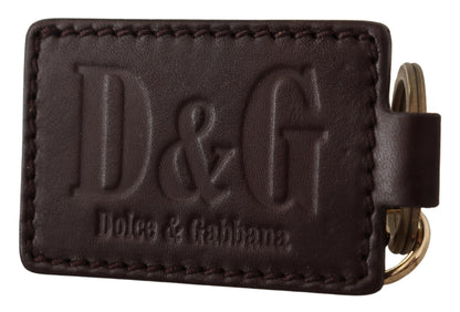 Dolce &amp;amp; Gabbana Nyckelring i brunt läder med logotyp och metallring med krok