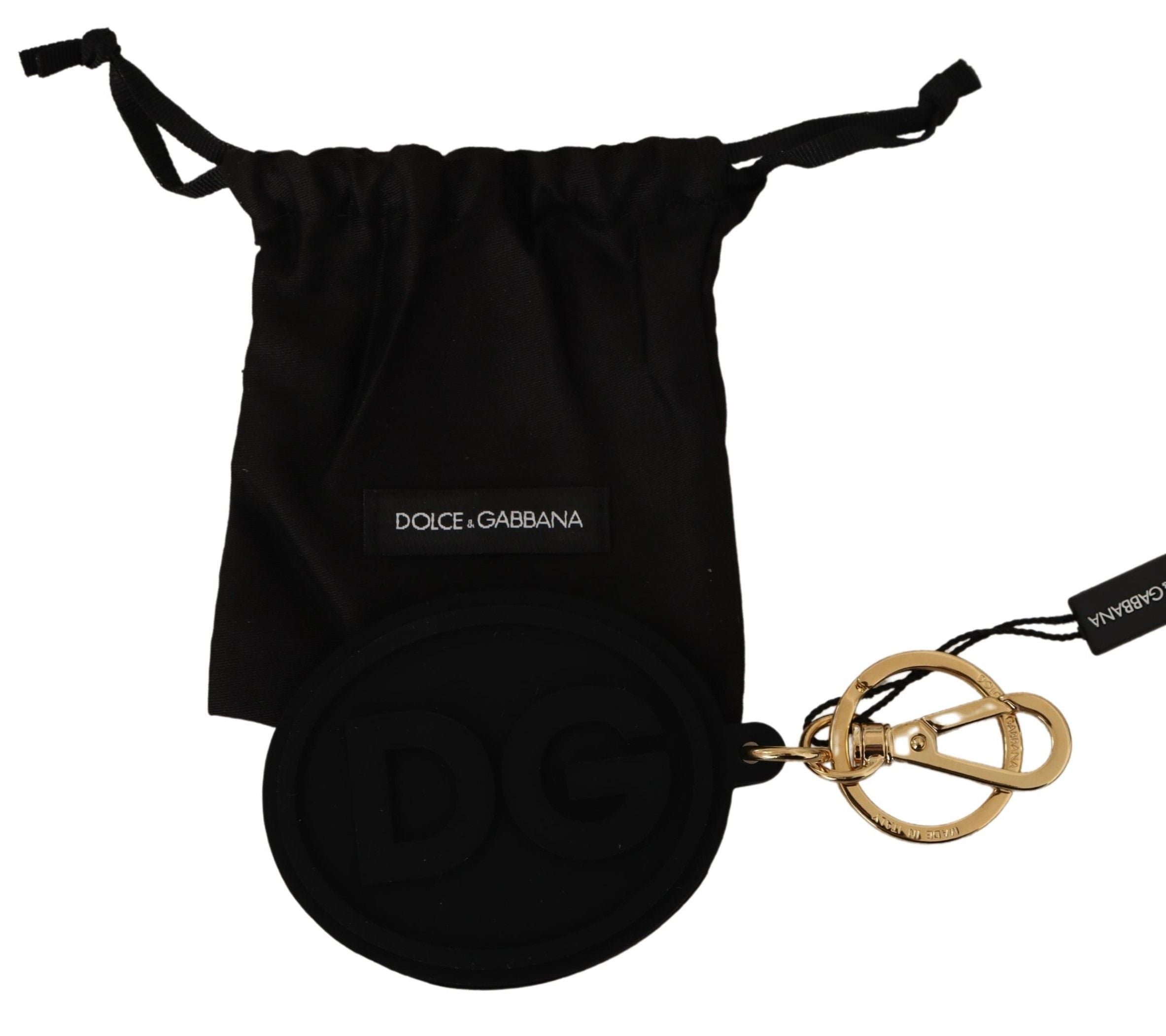 Dolce &amp;amp; Gabbana Svart Gummi DG Logo Guldmässing Metallnyckelring