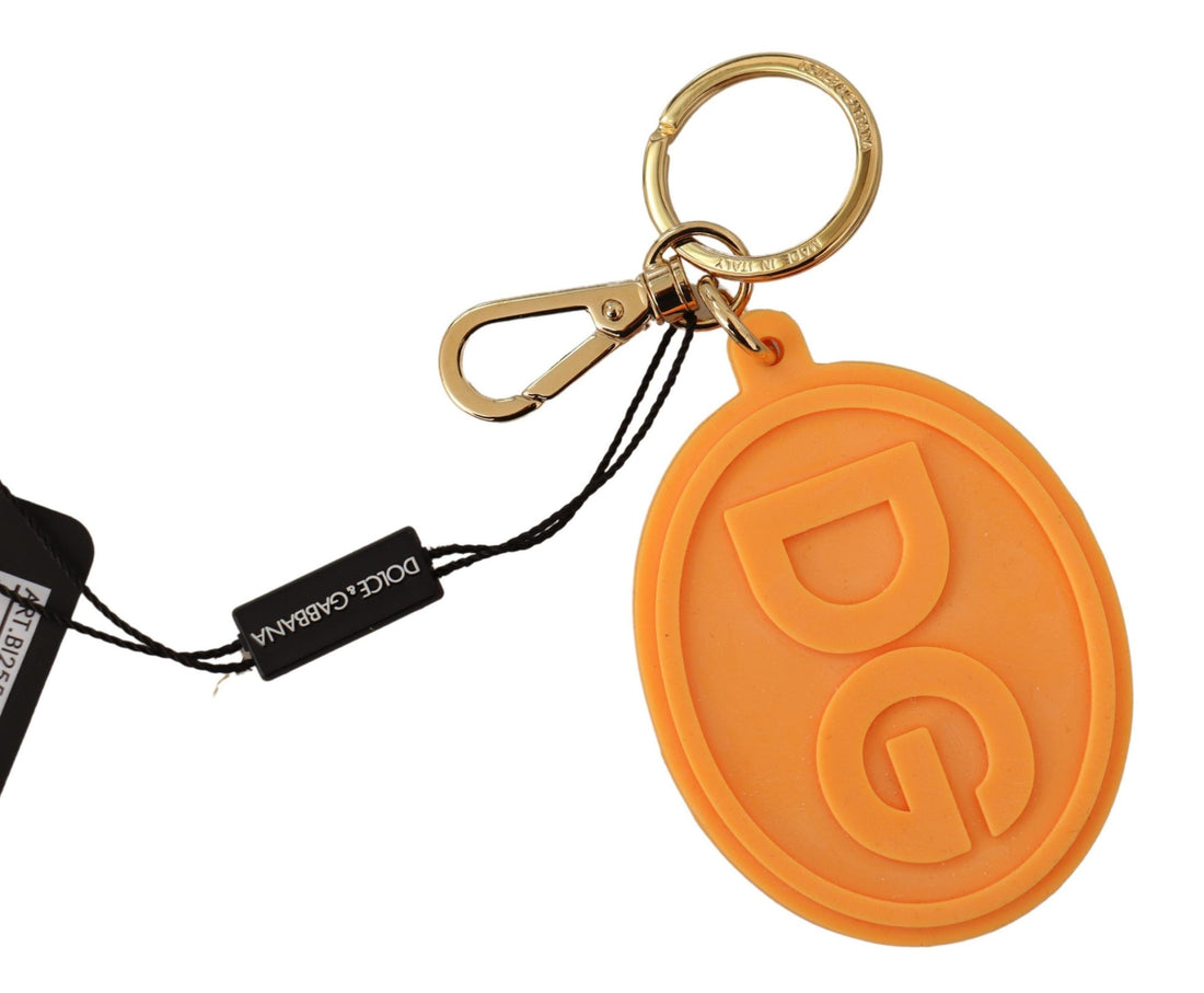 Dolce &amp; Gabbana Orange Rubber DG Logo Gold Brass Metal Keychain