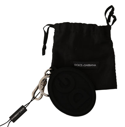 Dolce &amp; Gabbana Black Rubber DG Logo Silver Brass Metal Keychain